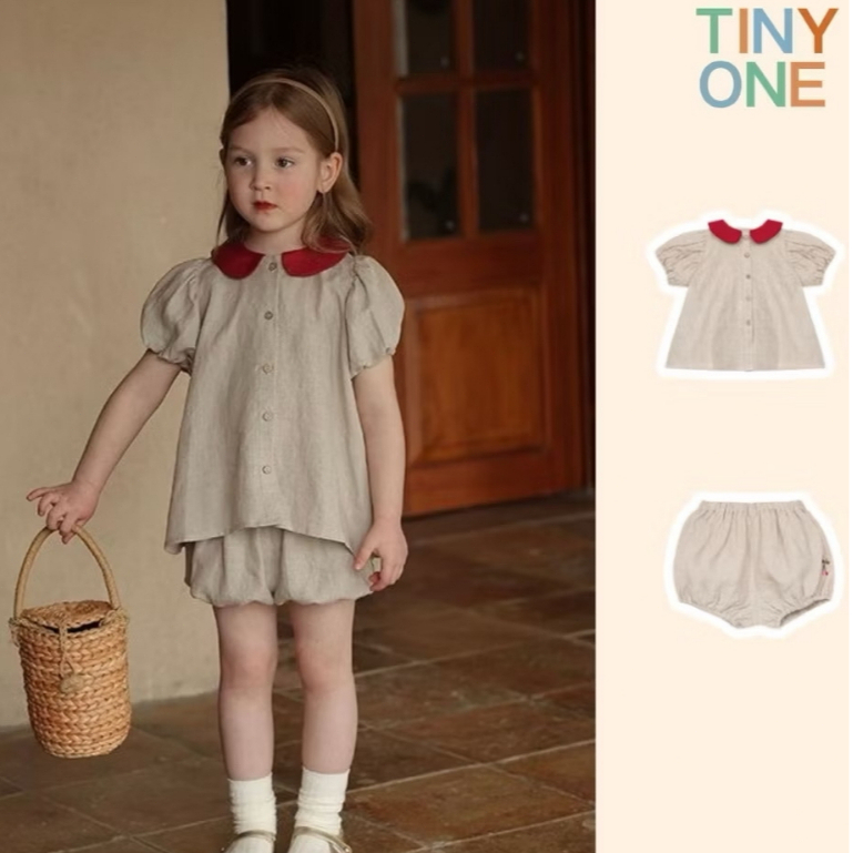【Tiny One】พร้อมส่ง‼️ Girls Mori Style Set ชุดเด็กผู้หญิง แขนสั้น คอตุ๊กตา กางเกงดอกตูม น่ารัก ใส่สบาย Summer