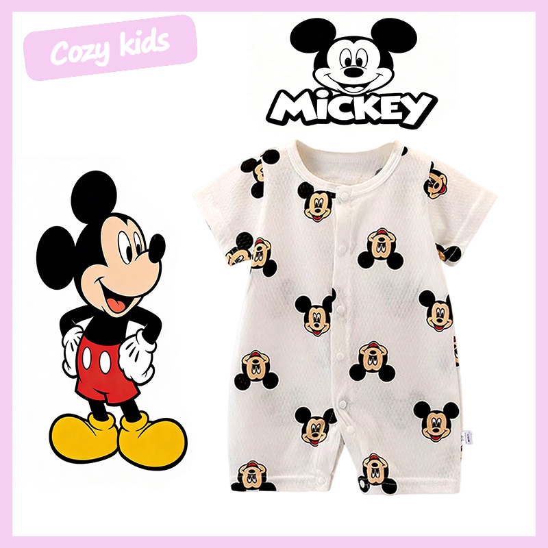 (พร้อมส่ง) ชุดรอมเปอร์แขนสั้นสำหรับเด็ก Disney Mickey ชุดเด็กอ่อน ชุดนอนเด็กอ่อน บอดี้สูทเด็ก สําหรับเด็กทารกแรกเกิด