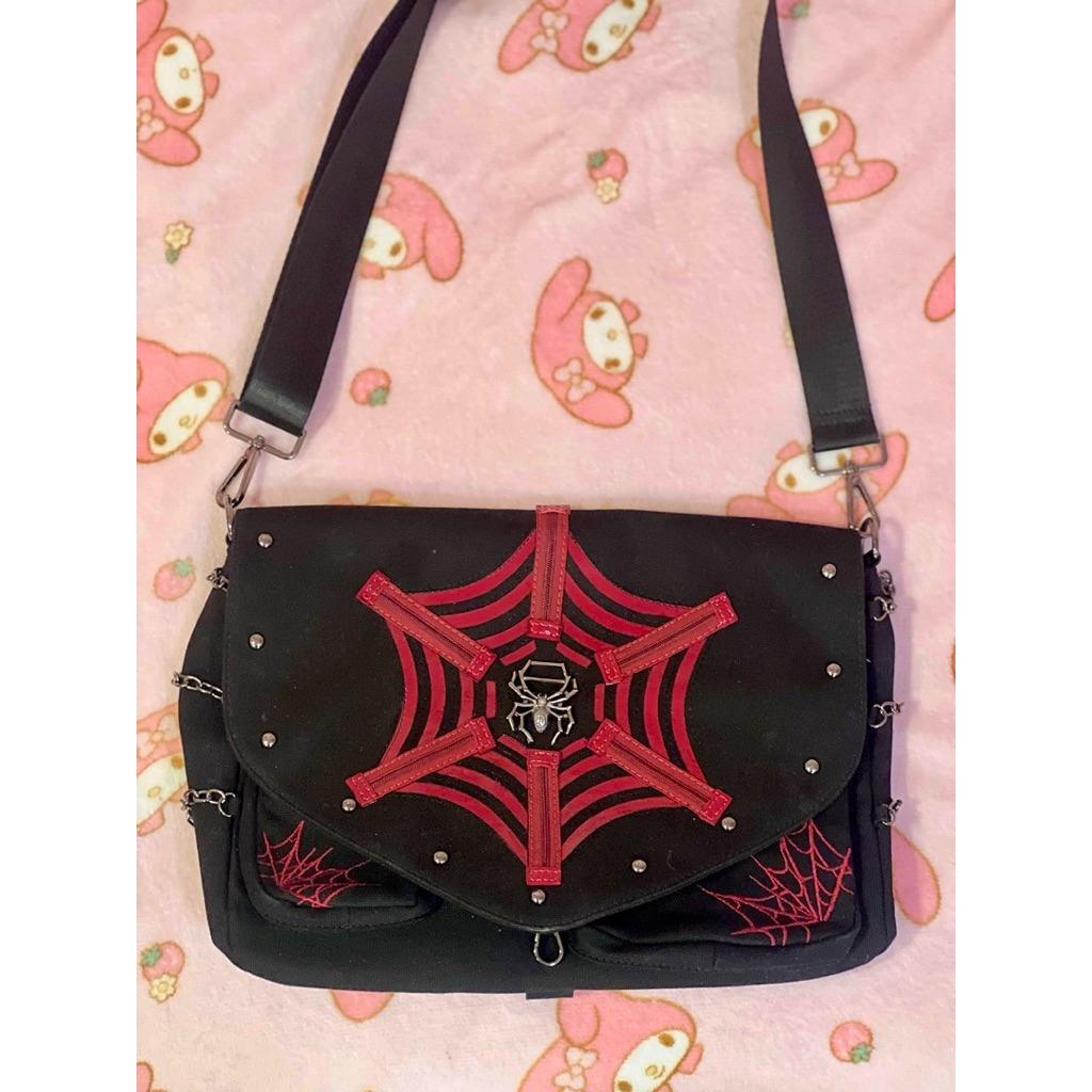 [RARE] Demonia Cult Authentic Canvas Gothic กระเป๋าสะพายข้างผ้าใบขนาดใหญ่ Punk Emo Goth Jfashion Can