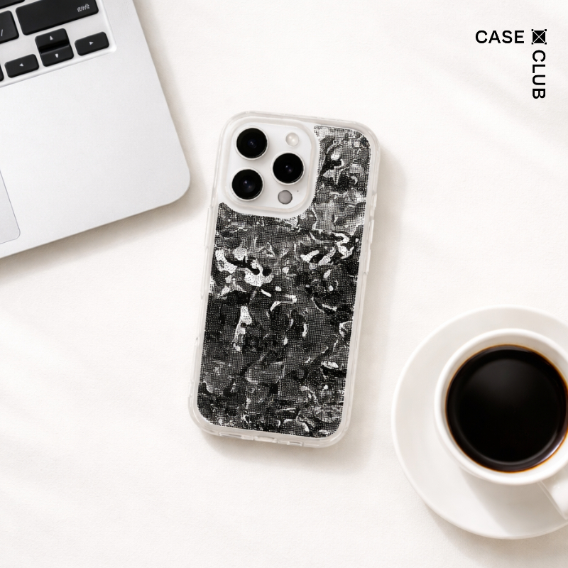 CaseClub เคสไอโฟน เคสโทรศัพท์ เคสใส ลาย Halftone Abstract คลื่นสะท้อนสีขาวดำ สำหรับ i17 Pro Max/i17 Pro/i Air/i17