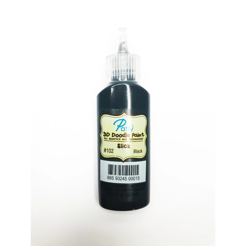 01-D102 สีเพ้นท์ผ้ากาวร่างเส้น 3 มิติเส้นนูน สีดำแม่สี Patty 3d doodle fabric paint (black slick)