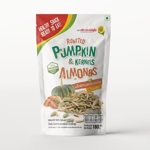 เมล็ดฟักทองและอัลมอนด์อบไม่เกลือ 180g. Roasted Pumpkin Kernels and Almond No Salt 180 g.(สินค้าพร้อมทาน)