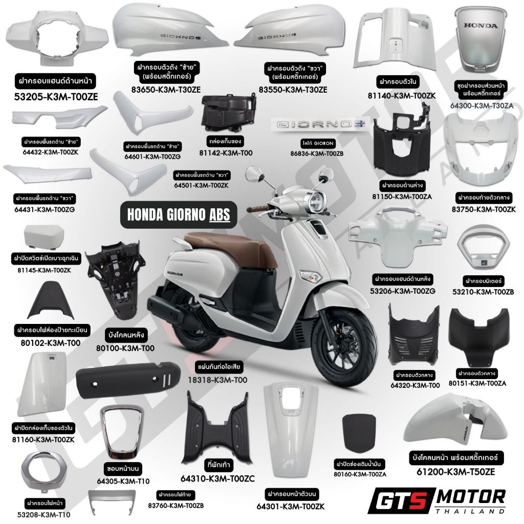 ชุดสีทั้งคัน (แยกชิ้น) HONDA GIORNO Giorno+ จีออโน่ 2023-2025 สีขาว ABS (NHC53P) แท้เบิกศูนย์ฮอนด้า อะไหล่แท้เบิกศูนย์