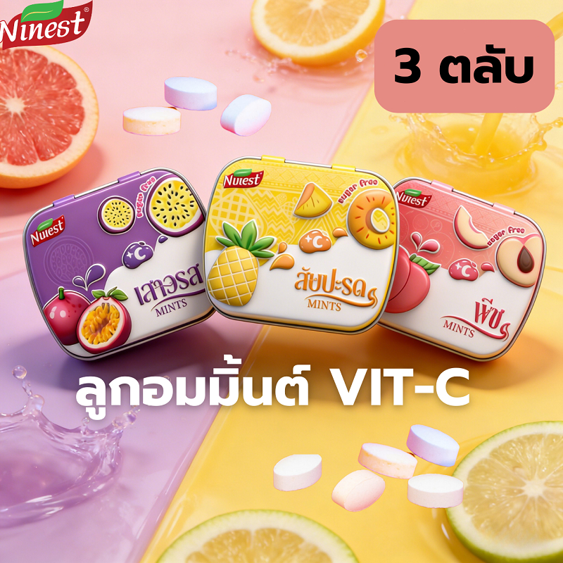 Ninest ลูกอมมิ้นต์  mint candy(1ตลับ35เม็ด) หอมผลไม้ ไม่มีน้ำตาล ให้ความสดชื่น เย็นสบาย ดับกลิ่นปาก