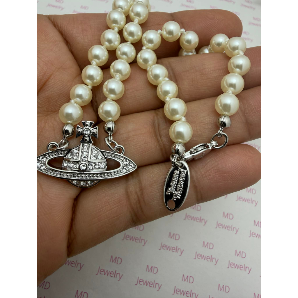 พร้อมส่ง สร้อยคอดาวเสาร์ ไข่มุกSwarovski 23 เม็ด พรีเมี่ยมไม่แพ้ ไม่ค้น เป็นมิตรต่อผิว