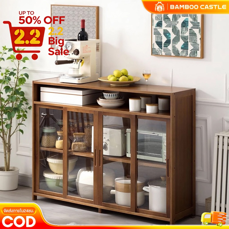 （พร้อมส่งจากไทย）ตู้ครัว ตู้เก็บจาน ประหยัดพื้นที่ สามารถวางไมโครเวฟ เครื่องปรุงรส ขนาดใหญ่ชั้นวางพร้อมตู้