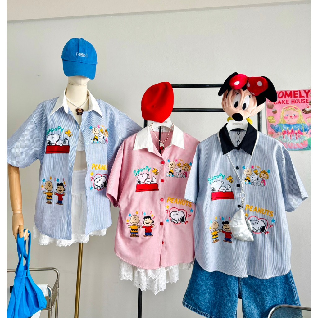 (ribbons)(N)(E)(W)(milk)  (emoji) Snoopy stripe shirt(emoji)  เสื้อลายมาใหม่ค่ะ งานปักคิวท์ๆแน่นๆเลย