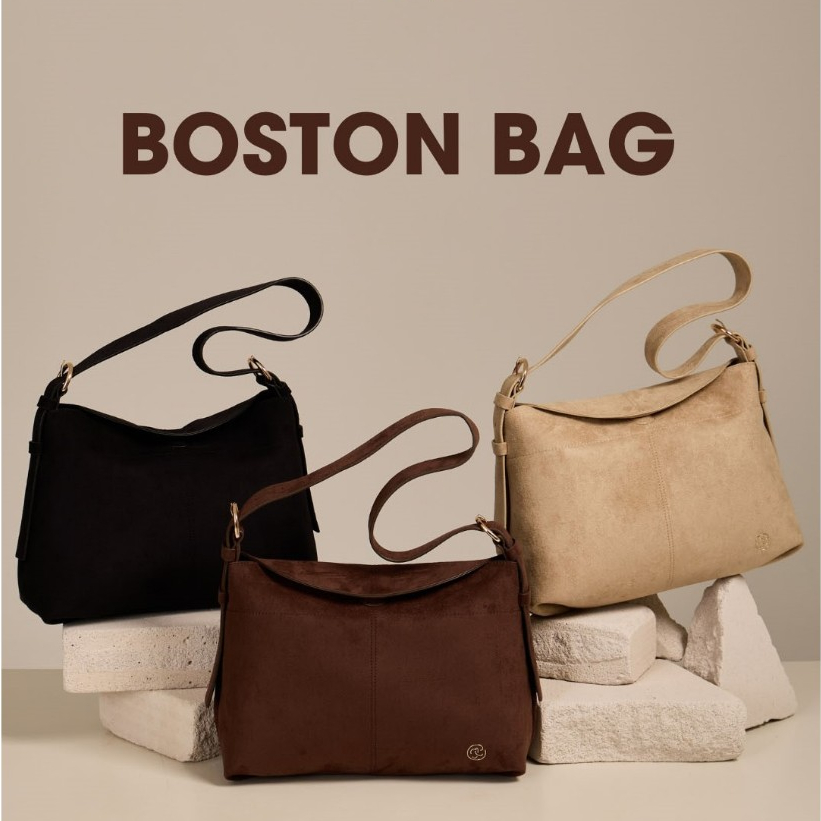 TACHA Boston bag กระเป๋าสะพายหนังกลับ ฝาปิดตัวดูดแม่เหล็ก ปรับความยาวสายได้หลายระดับ