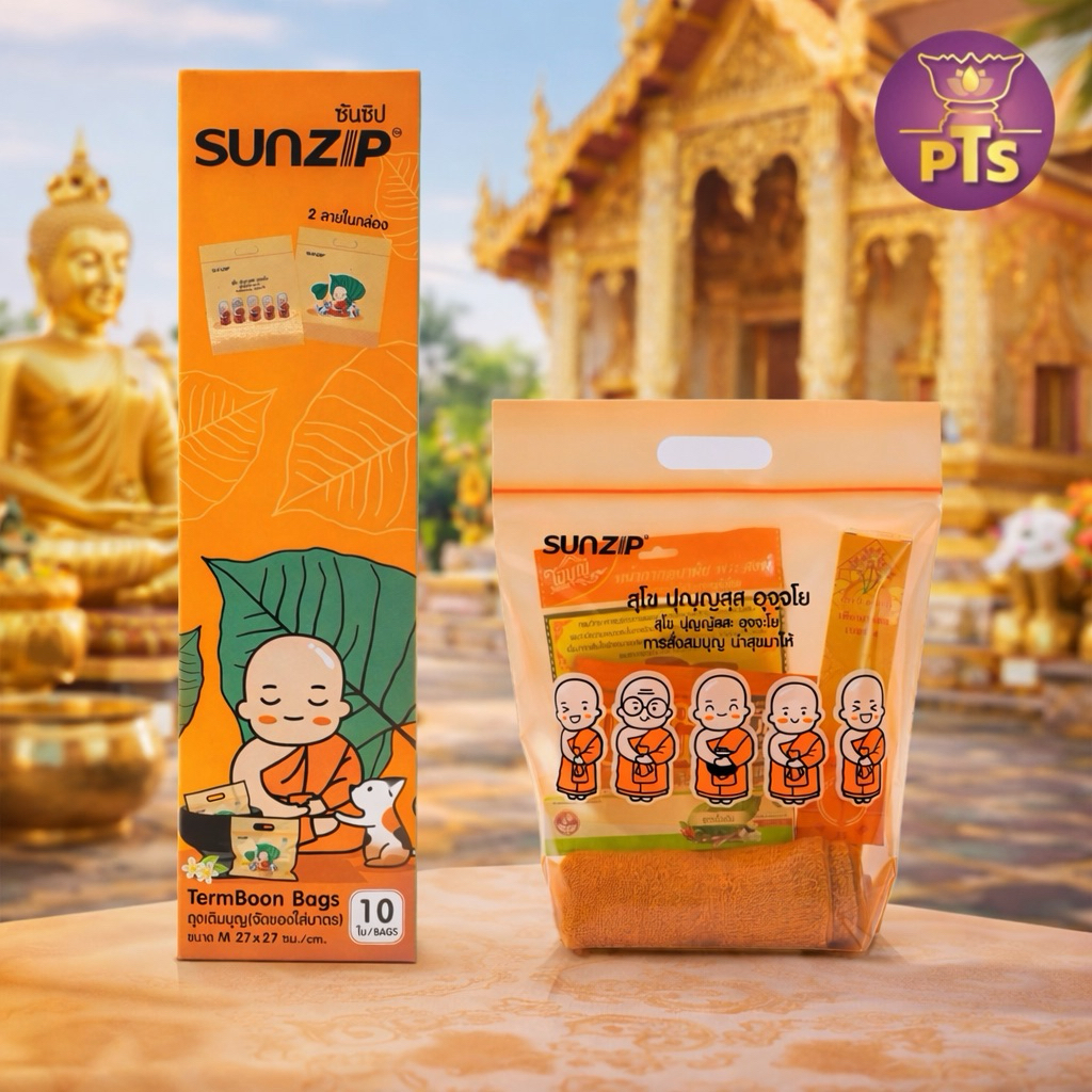 SUNZIP ถุงเติมบุญ ถุงใส่บาตร ถุงสังฆทาน แบบซิปล็อค ถุงซิปสำหรับจัดของใส่บาตร