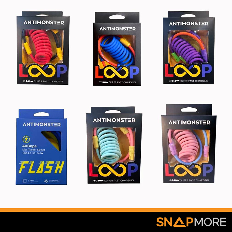 [พร้อมส่ง]  ANTIMONSTER LOOP รองรับชาร์จเร็ว 240W Type C สายชาร์จแบบสปริง Fast Charging