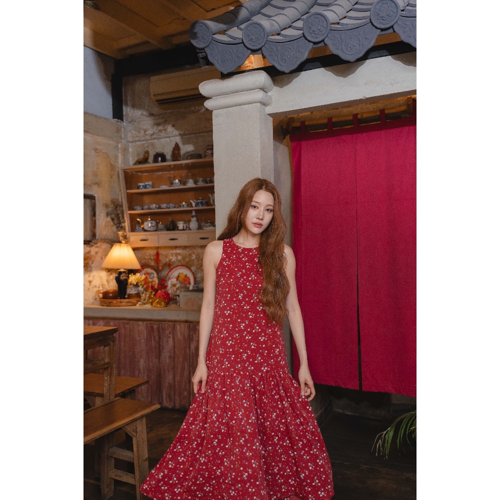 Pamlook Judy dress ลายดอกแดง ตรุษจีน