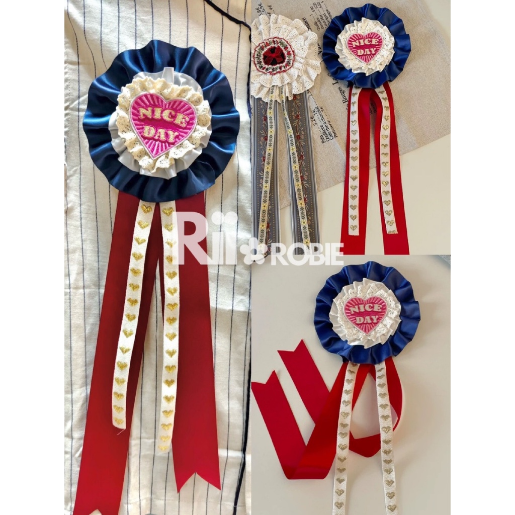 พร้อมส่ง❤️ Riirobie.bkk | Rosette ribbon เข็มกัดรางวัลสุดคิ้วว มีตัวเข็มกัดและกิ๊บในตัว