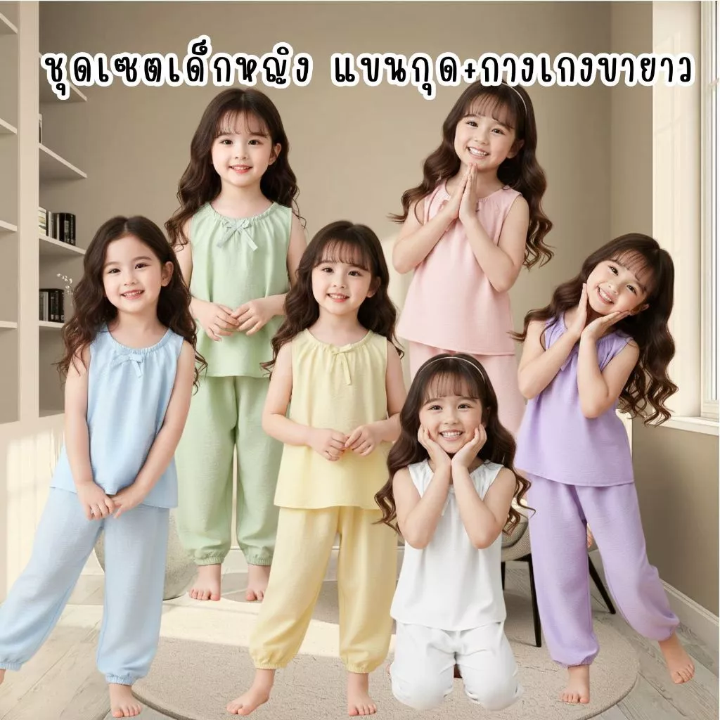 ชุดเด็กผู้หญิง ชุดเซ็ต เสื้อแขนกุด+กางเกงขายาว น่ารักๆ เนื้อผ้า นุ่มลื่น ใส่สบาย ผ้าระบายอากาศได้ดี