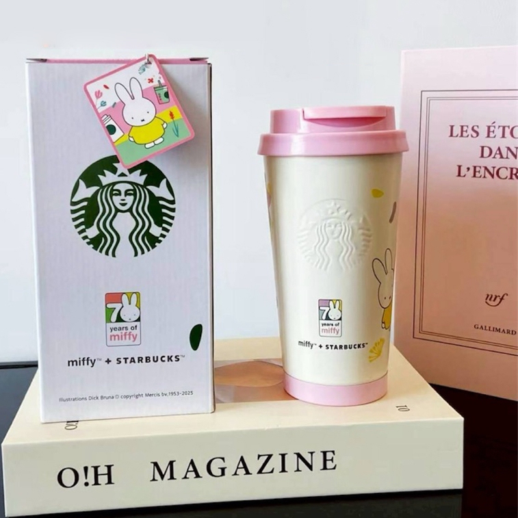พร้อมส่ง  Starbucks × Miffy stainless steel tumbler 16oz แก้วเก็บอุณหภูมิ แก้วเก็บร้อน เย็น สีพาสเทล