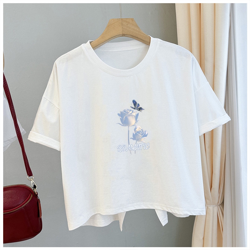 เสื้อครอปสั้นทรงหลวมทันสมัยและใส่ได้หลา Oversize เสื้อยืดแขนสั้นสำหรับผู้หญิง มี slits ด้านหลัง สไตล์ใหม่สำหรับฤดูร้อน ราคา ถูกที่สุด ดีลบีเคเค แกลเลอรีภาพที่ 9