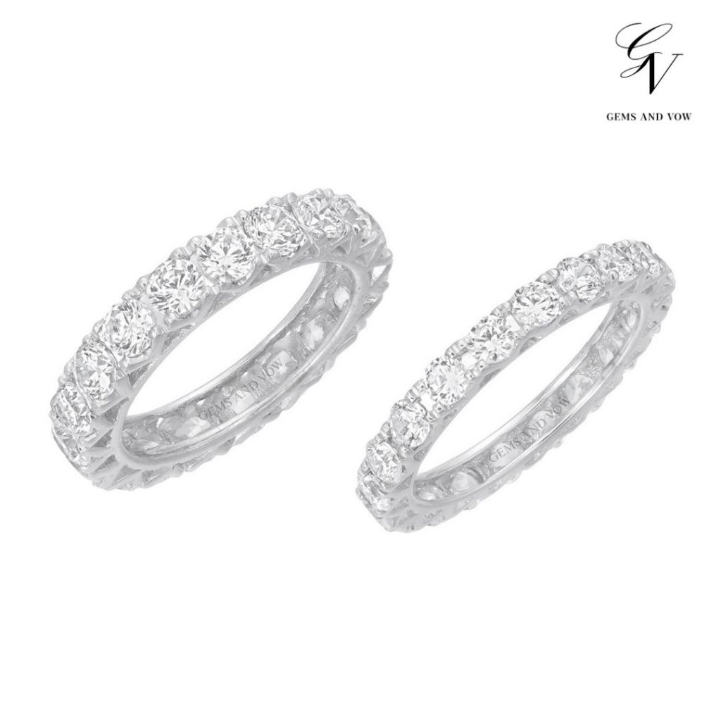 Gems and Vow - แหวนหญิง แบบเพชรแถว 2 ขนาด เพชรCZ น้ำ 100 เกรดพรีเมียม เรียบหรู ของขวัญครบรอบ (RW-B00