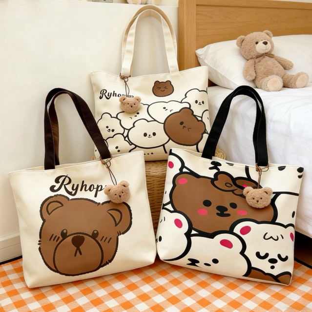 กระเป๋าสะพายข้าง กระเป่าถือTote Bag(มีซิป)-B2