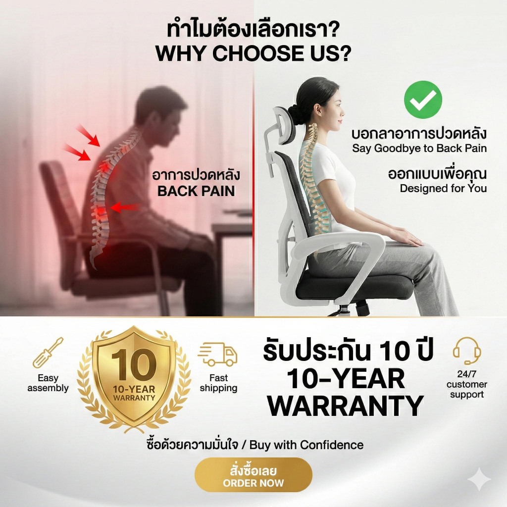 BeErgo✨💥สไตล์อัพเกรด💥 เก้าอี้ทํางาน เก้าอี้สำนักงาน ปรับความสูงได้ เบาะนุ่มและหนา พนักพิงกว้างขึ้น ergonomic chair - รูปที่ 4