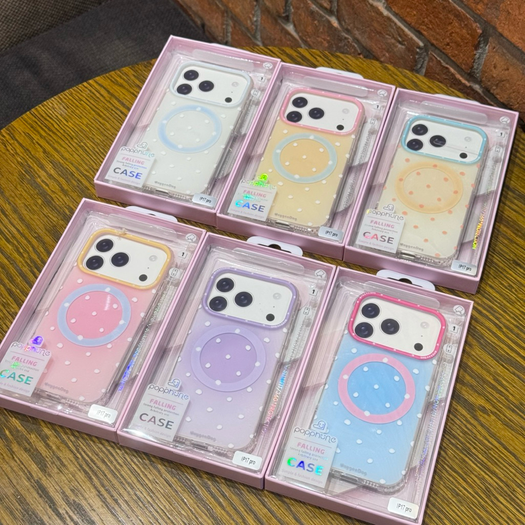 -Case Popphone ลายpolka dotเลนส์กล้องขอบสีแม่เหล็ก เคสเนื้อด้านสำหรับรุ่นIP17promax 17pro พร้อมส่ง