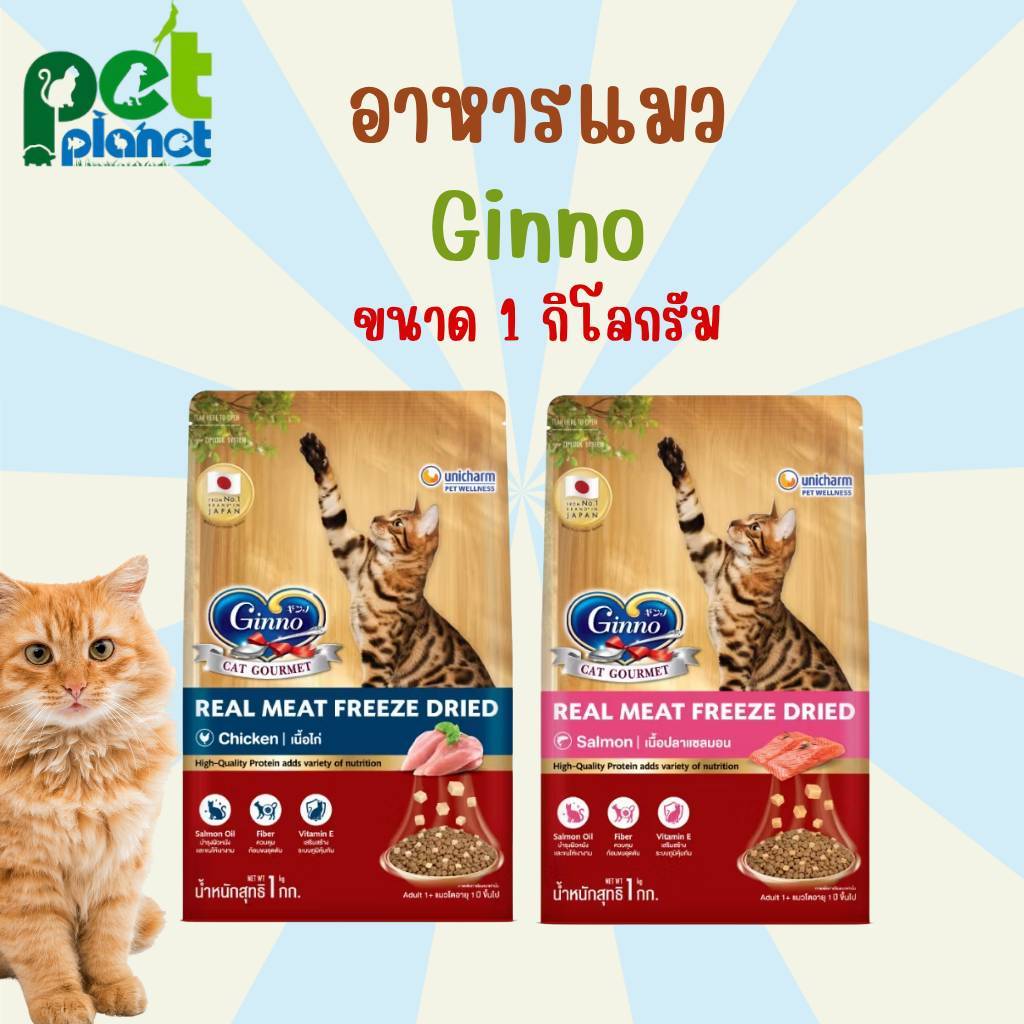 [1kg.] อาหารแมว Ginno Dry Food อาหารเม็ดแมวผสมฟรีซดราย อาหารสำหรับ แมว และลูกแมว กินโนะ