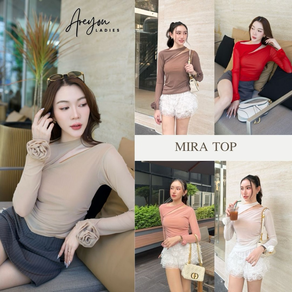 NO.592 Mira Top เสื้อแขนยาวผ้ามุ้ง ดีไซน์แขนแยกชิ้น
