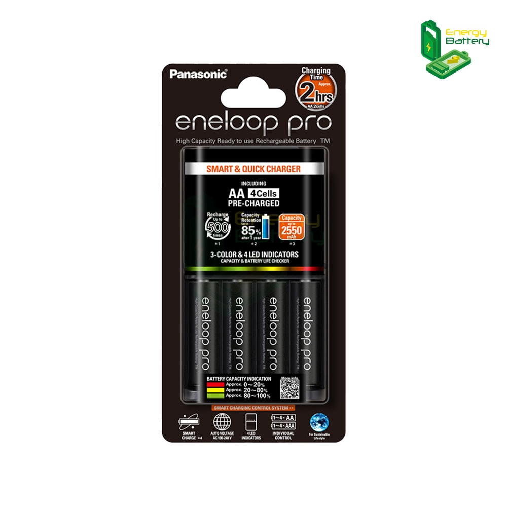 Panasonic Eneloop Quick Charger + Panasonic Eneloop Pro Rechargeable 2550mAh Ni-MH Battery AA 1.2V 4