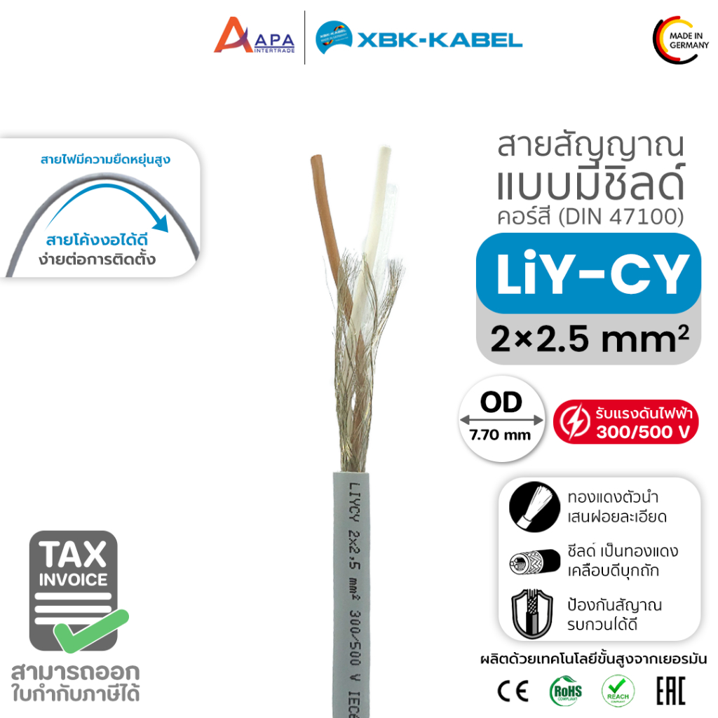 LiYCY 2x2.5sq.mm XBK Kabel สายสัญญาณ แบบมีชิลด์ (ราคาต่อเมตร ) (สั่งขั้นต่ำ 20 เมตร)