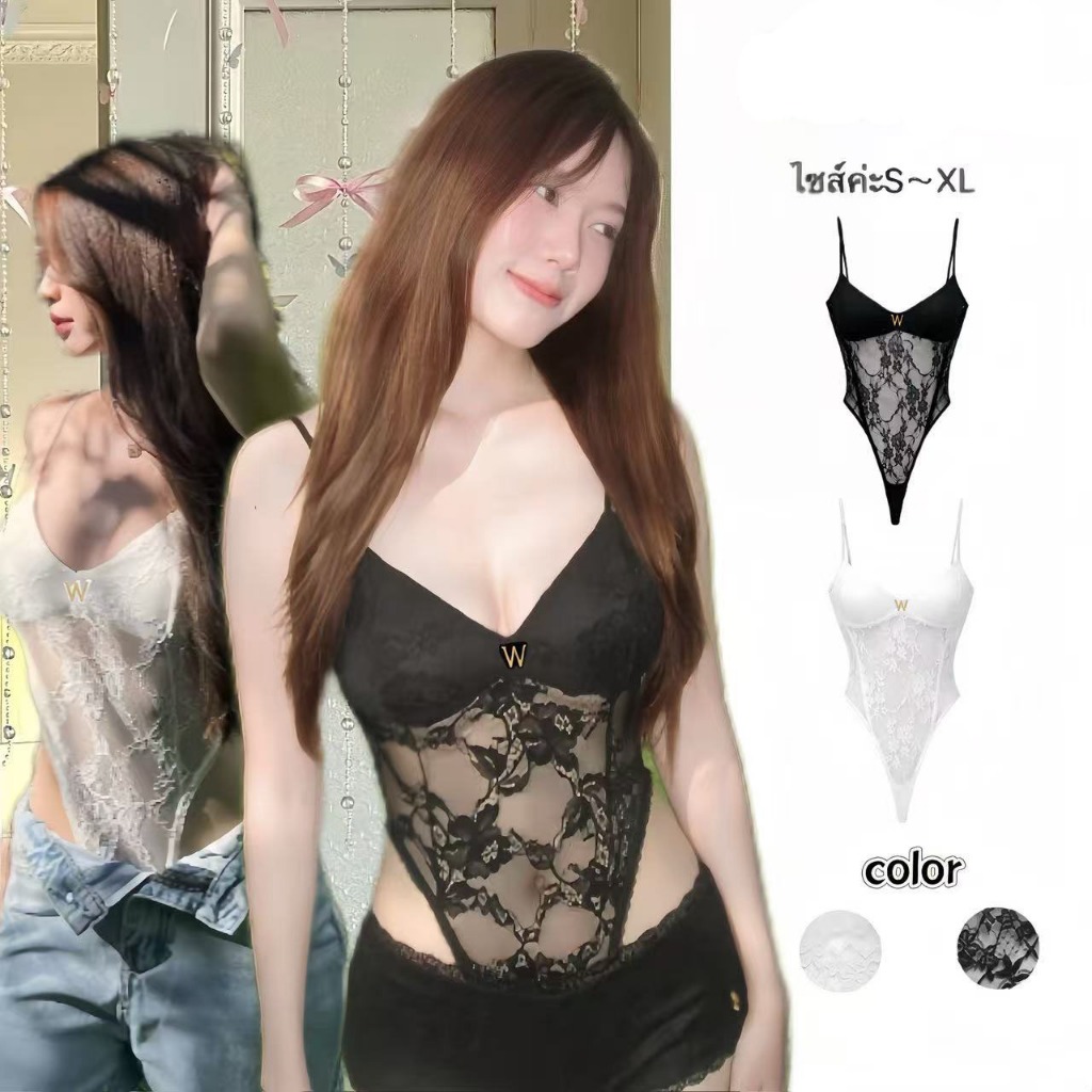 Eva พร้อมส่งจากกรุงเทพ  ชุดจั๊มสูทลูกไม้สายเดี่ยว สไตล์สาวแซ่บ เที่ยวทะเลซัมเมอร์ ใส่แล้วเซ็กซี่หวานๆ