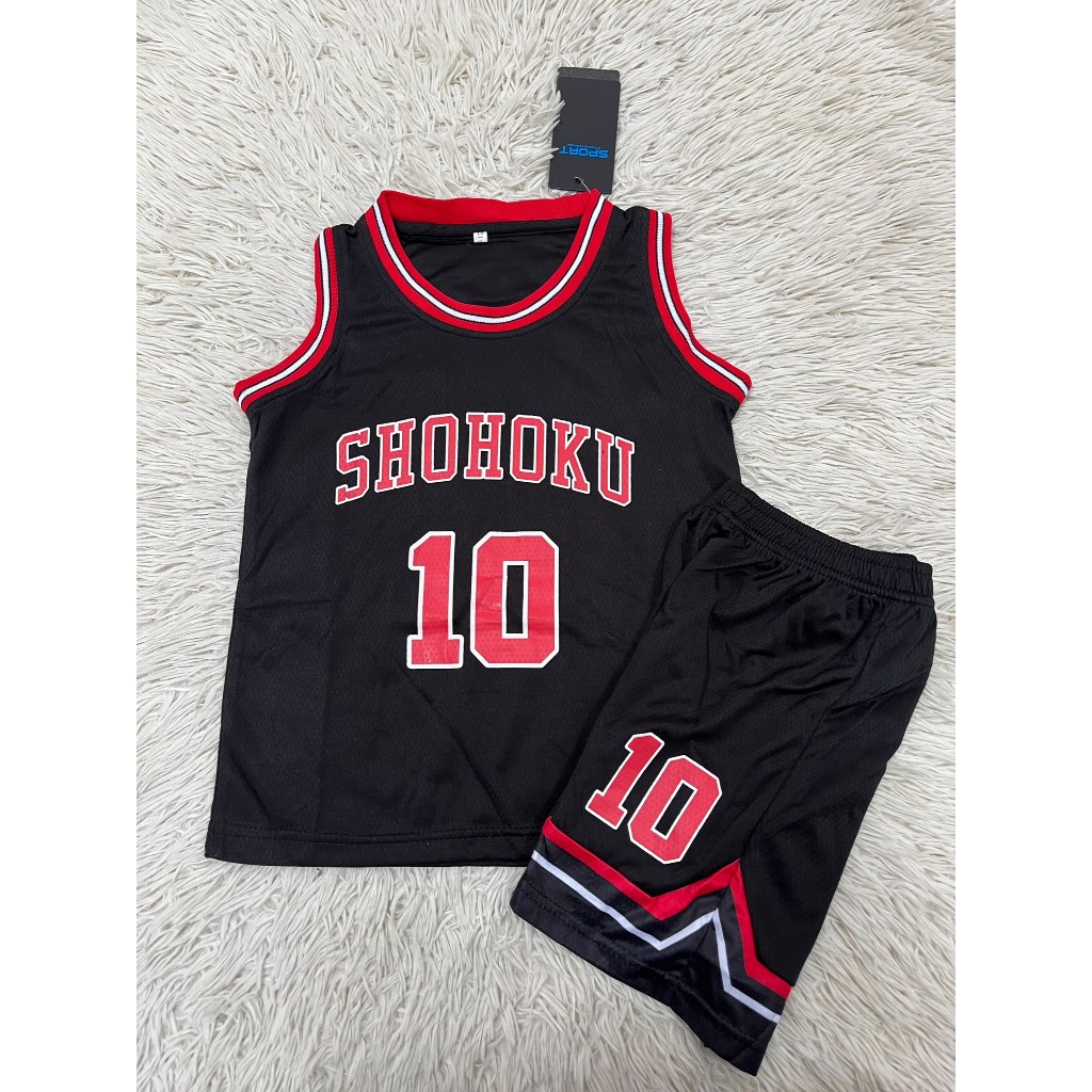 เสื้อบาสเก็ตบอลพร้อมกางเกงเด็ก เบอร์10ชื่อSAKURASIทีมSHOHOKU ใหม่ล่าสุด
