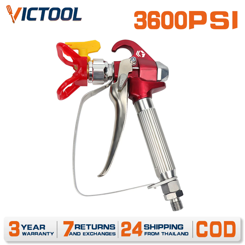 3600PSI ปืนสเปรย์พ่นสี แรงดันสูง พร้อมปลายสเปรย์ 517 และตัวป้องกันหัวฉีด ใช้สำหรับฉีดพ่นตกแต่งบ้านและผนังอาคาร