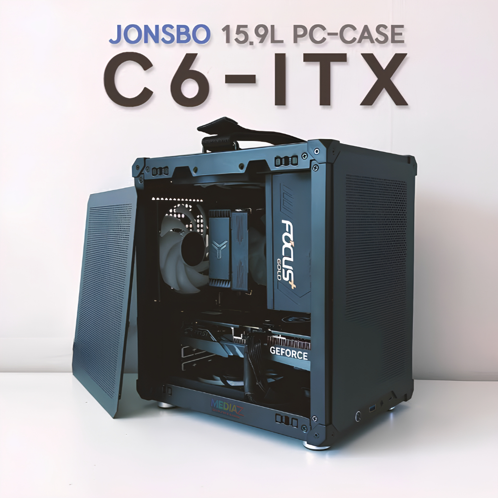 ส่งทันที เคส iTX ขนาดจิ๋ว แถมหูหิ้วได้ สีดำ Media Z Com C6 itx Handle Black mini Case Jonsbo
