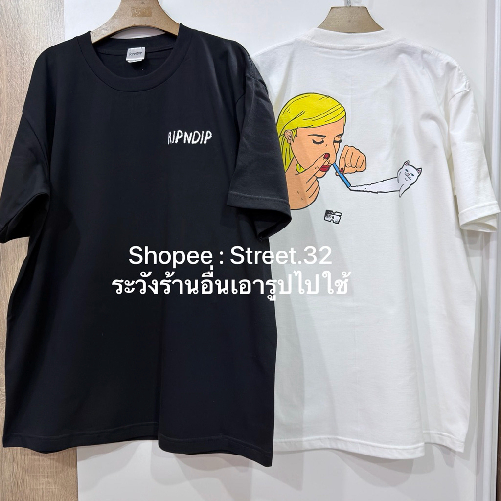 Street.32 เสื้อยืด แขนสั้น สกรีนลาย ถ่ายจากสินค้าจริง ผ้าคอตตอล Rip n dip แมว ราคา ถูกที่สุด ดีลบีเคเค แกลเลอรีภาพที่ 2
