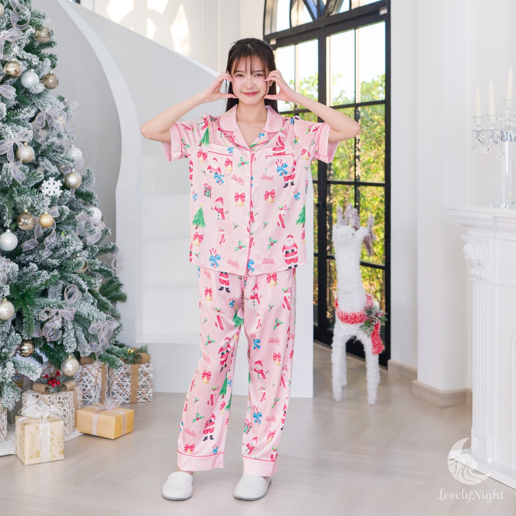 ชุดนอน LovelyNight แขนสั้น-ขายาว Santa Pink D91