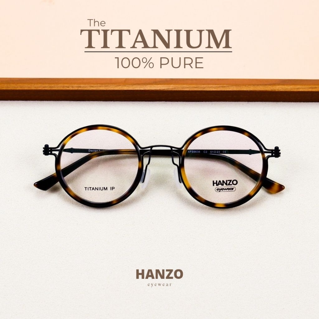 แว่นวินเทจ 100% Titanium แว่นไทเทเนียมแท้ ผสมอะซิเตทคุณภาพสูง  (มีบริการตัดเลนส์สายตา) รุ่น 9638