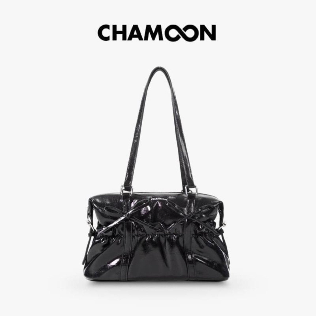 กระเป๋า CHAMOON รุ่น CM5D02 สะพายไหล่หยักโบว์ น่ารัก หนังเงา ใส่ของได้เยอะ