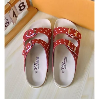 KTHANA รองเท้าแตะลายจุด polka dot รุ่น 2 เข็มขัด พื้นสไตล์วิเทจ 34-44 **หน้าเท้าเรียว แบนแนะนำลด 1ไซส์**