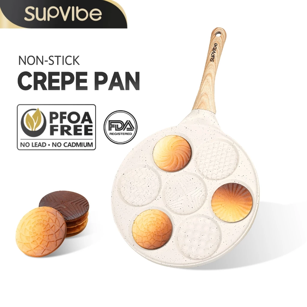 SUPVIBE กระทะไม่ติดกระทะแพนเค้ก 7 หลุมไม่ติดกระทะ หม้อเคลือบหินแพทย์ กระทะแพนเค้ก