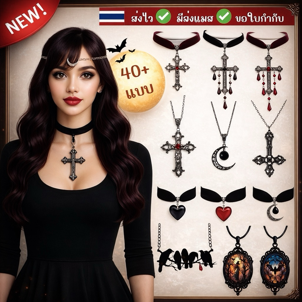 ส่งไว จาก กทม สร้อยคอ สร้อยกางเขน สไตล์โกธิค สร้อยฮาโลวีน Halloween accessories necklace