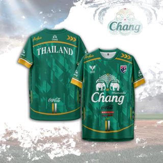 เสื้อกีฬาคอกลมลาย-ช้างThailand-เขียว ใส่ได้ทั้งชายและหญิงเนื้อผ้ากีฬา