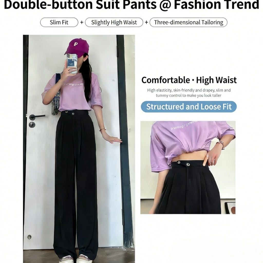 กางเกงขาบานเอวสูง สีขาวดำ thumbnail 7