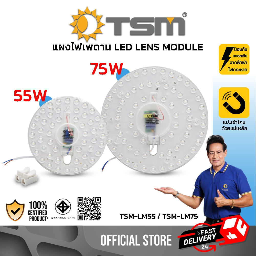 แผงไฟแม่เหล็ก LED 55W 75W แสงขาว แผงไฟเพดาน โคมไฟ ไฟเพดานแบบกลม แผงไฟ รุ่น TSM-LM55,TSM-LM75