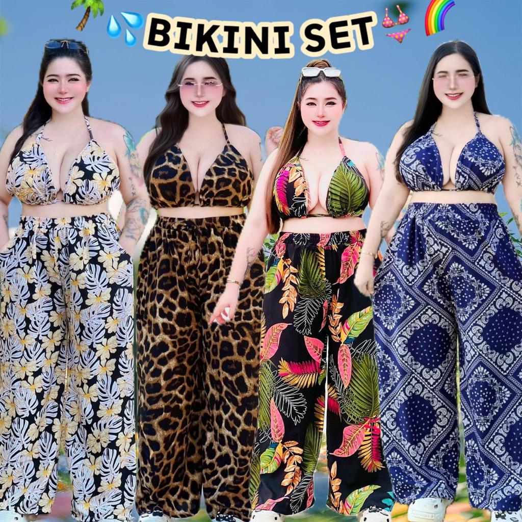 💦Plus-size🌴[งานใหม่]เซ็ตสาวอวบ ชุดเที่ยวทะเลซัมเมอร์ ชุดแซ่บ เซ็ทคนอ้วน2ชิ้น(บราเสริมฟองน้ำ+กางเกง)ชุดสงกรานต์🌈อก40-52“