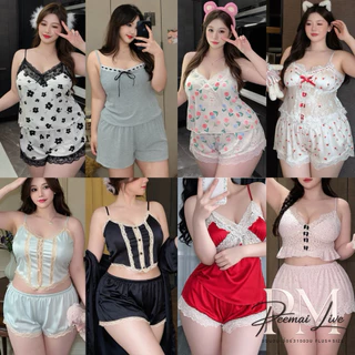 PEEMAI LIVE ชุดนอนน่ารักสาวอวบ(🌷XL-5XL ใส่ได้ตั้งแต่ 40-100กก) สายเดี่ยว+ขาสั้น ผ้าใส่สบายP-729