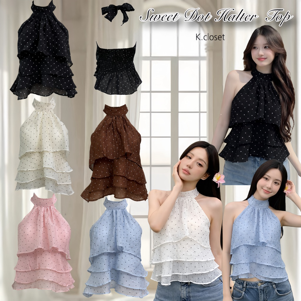อก28-38-เสื้อสายเดี่ยวคล้องคอโชว์หลัง ดีเทลระบายชั้นสุดละมุน มีฟองน้ำ คล้องคอทะเล เสื้อผ้าผู้หญิง