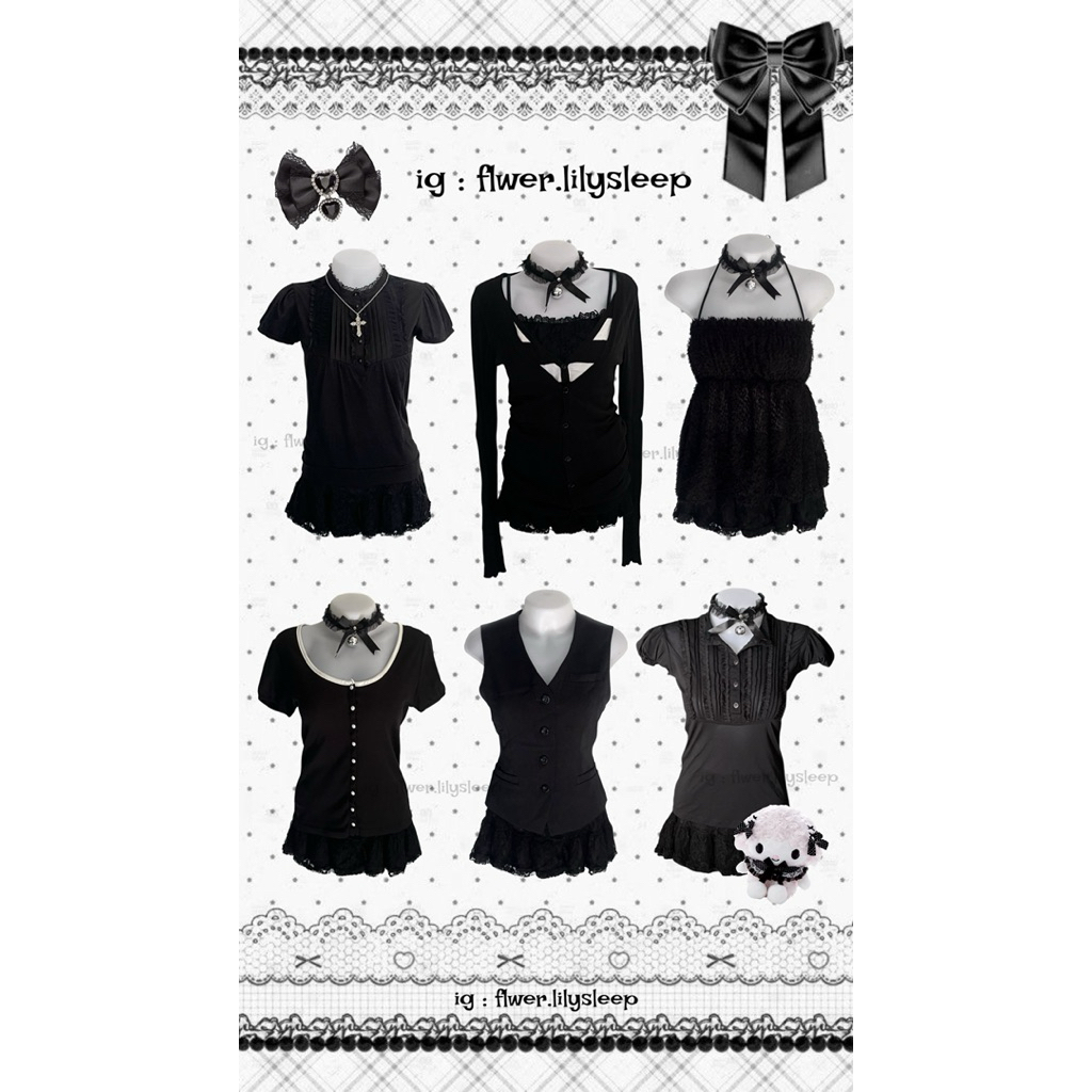 เสื้อแขนยาว 2 เลเยอร์ 🖤 01/02/2026 🖤เสื้อมือสอง Gothic, Mori kei, Dark Lolita, สุดเท่ น่ารัก 🖤