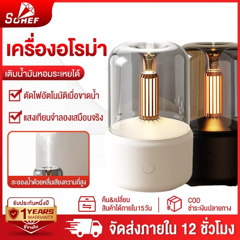SOHEF เครื่องทำความชื้น พ่นอโรม่า เพิ่มความชุ่มชื้น ไฟแสงเทียน USB ตัดไฟเมื่อน้ำหมด เครื่องทำความชื้นอโรม่าแบบพกพา