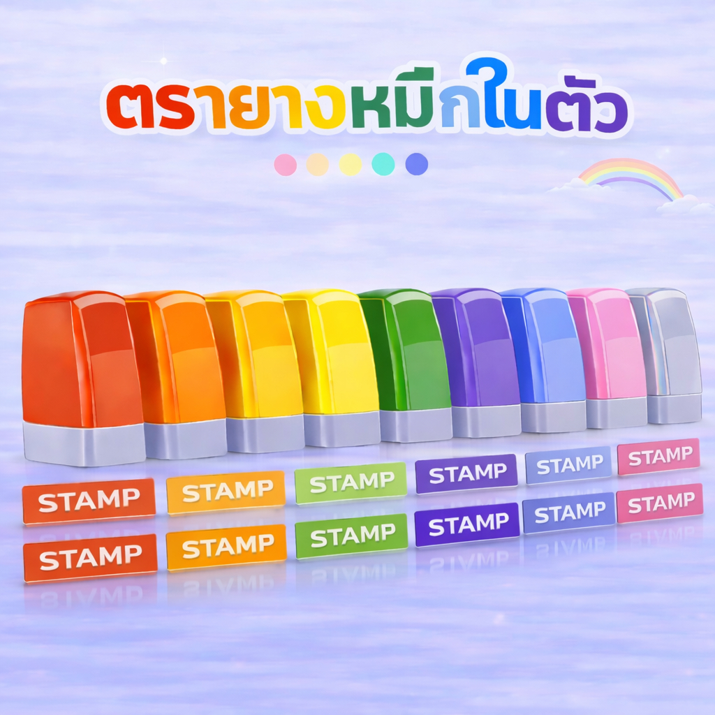 ตรายางหมึกในตัว ตรายางชื่อ ตำแหน่ง สั่งทำได้ คุณภาพดี ราคาถูก ใส่ข้อความ รูปภาพ 1-2 บรรทัด