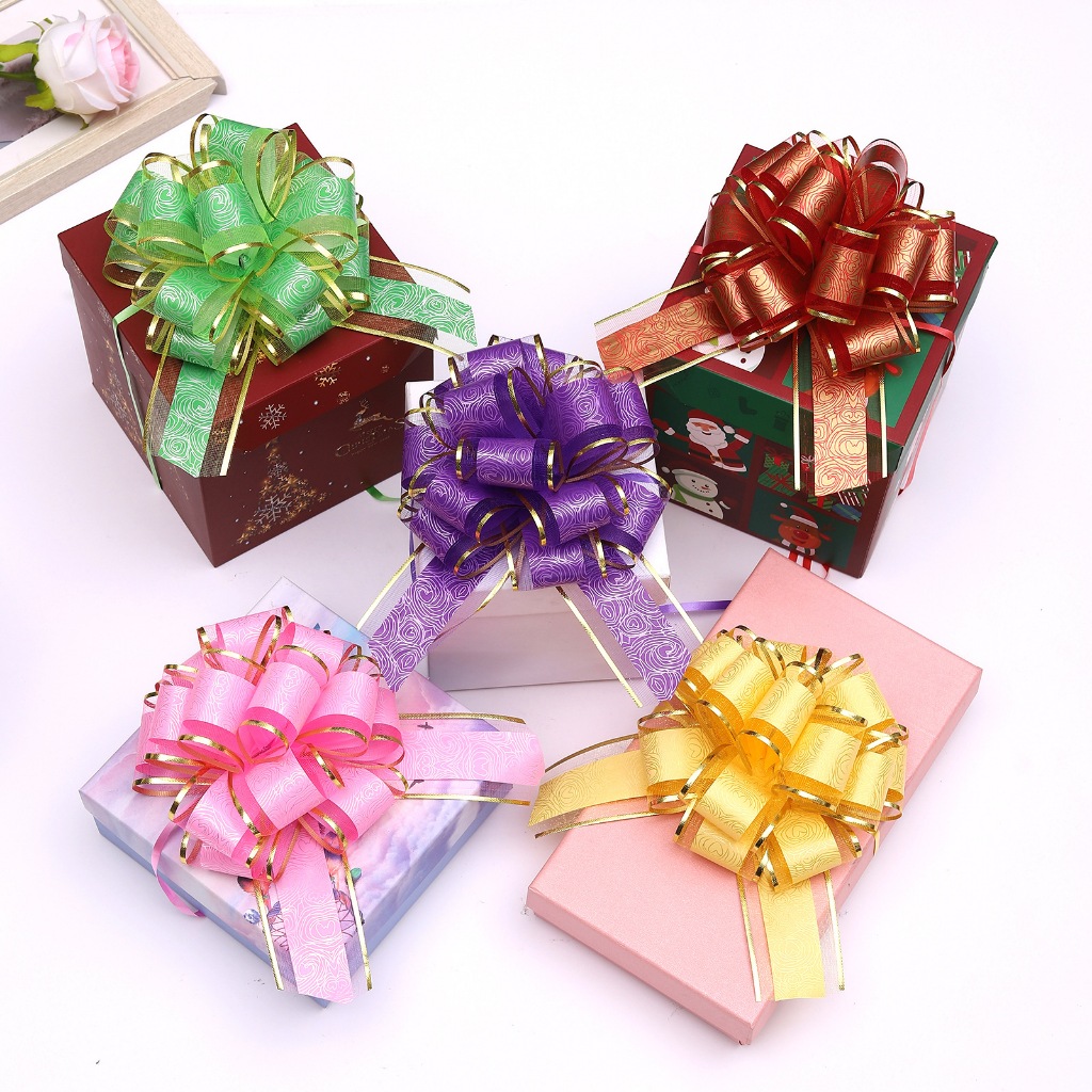 โบว์ริบบิ้นพรีเมียม ลายลูกไม้หรู (ขนาดใหญ่ 15x20 cm) ดึงมือ DIY สำหรับงานแต่งงาน ห่อของขวัญคริสต์