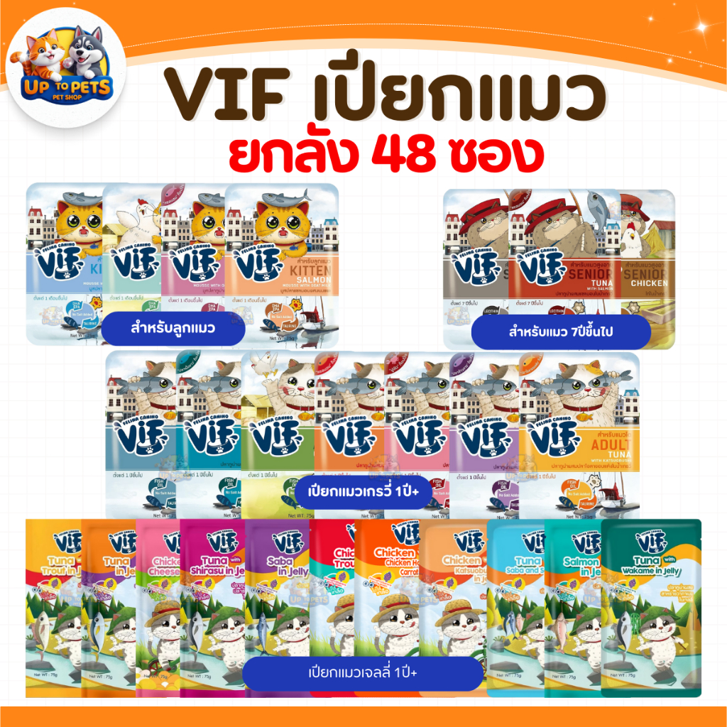 [ยกลัง 48 ซอง] VIF วิฟ อาหารเปียกแมว  ครบสูตร 75 กรัม เกรวี่/เจลลี่
