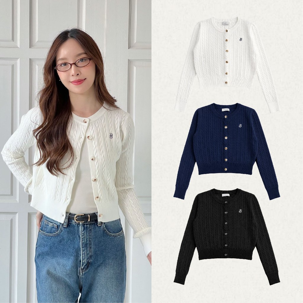 TOPBASIX - THE CABLE CLASSIC CARDIGAN เสื้อคาร์ดิแกน ไหมพรมแขนยาว ครอปพอดีตัว